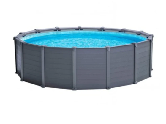 Piscina Estructural INTEX Graphite Grey Panel 478 x 124 cm, 16.805L, con Bomba de Arena, Escalera, Cobertor y Tapiz