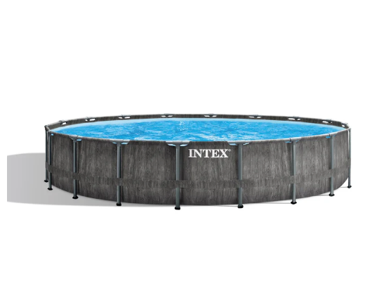 Piscina Estructural Redonda INTEX Prism Frame Greywood, 5.49 x 1.22m, 24.311L, con Bomba, Escalera, Cobertor y Tapiz