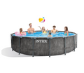 Piscina Estructural Redonda INTEX Prism Frame Greywood Premium, 457 x 122 cm, 16.805L, con Bomba, Escalera, Cobertor y Tapiz